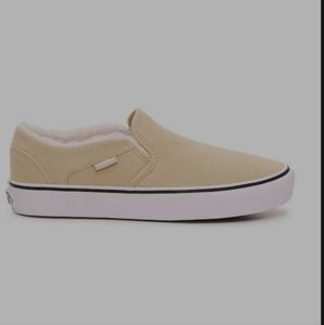 Vans Asher Beige Suede Faux Sherpa Slip On Shoes